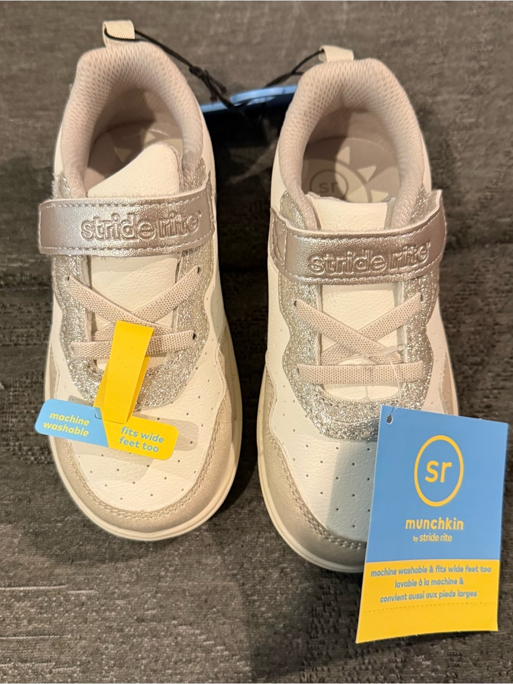 Munchkin Girls Cream & Silver Glitter Hook-and-Loop Sneakers